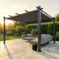 16 Ft. W X 12 Ft. D Aluminum Pergola Outdoor with Dark Gray Retractable Canopy