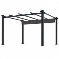 16 Ft. W X 12 Ft. D Aluminum Pergola Outdoor with Dark Gray Retractable Canopy