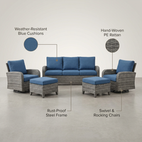 Patio Furniture Set 6-Piece Outdoor Patio Conversation Set with Blue Cushions Lawn Furniture — Feature Infographic