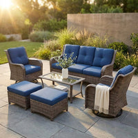 Patio Furniture Set 6-Piece Outdoor Patio Conversation Set with Blue Cushions Lawn Furniture — Studio Shot