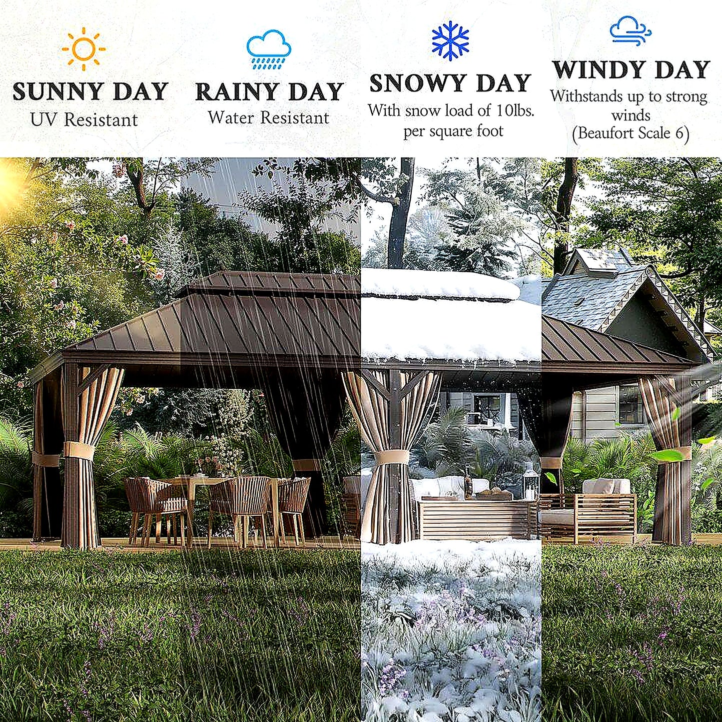 14 Ft. X 22 Ft. Double Galvanized Steel Roof Aluminum Frame Outdoor Patio Hardtop Gazeb with Netting and Curtains