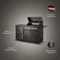 Premium 70" Black Stainless Steel Outdoor Kitchen Island with Refrigerator + 32"W 4-Burner BBQ Grill with Rear Burner