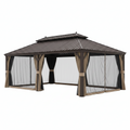 14 Ft. X 22 Ft. Double Galvanized Steel Roof Aluminum Frame Outdoor Patio Hardtop Gazeb with Netting and Curtains