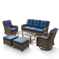 Patio Furniture Set 6-Piece Outdoor Patio Conversation Set with Blue Cushions Lawn Furniture — Studio Shot
